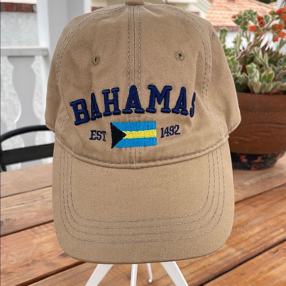 Tan and Blue Bahamas Hat with Embroidered Details